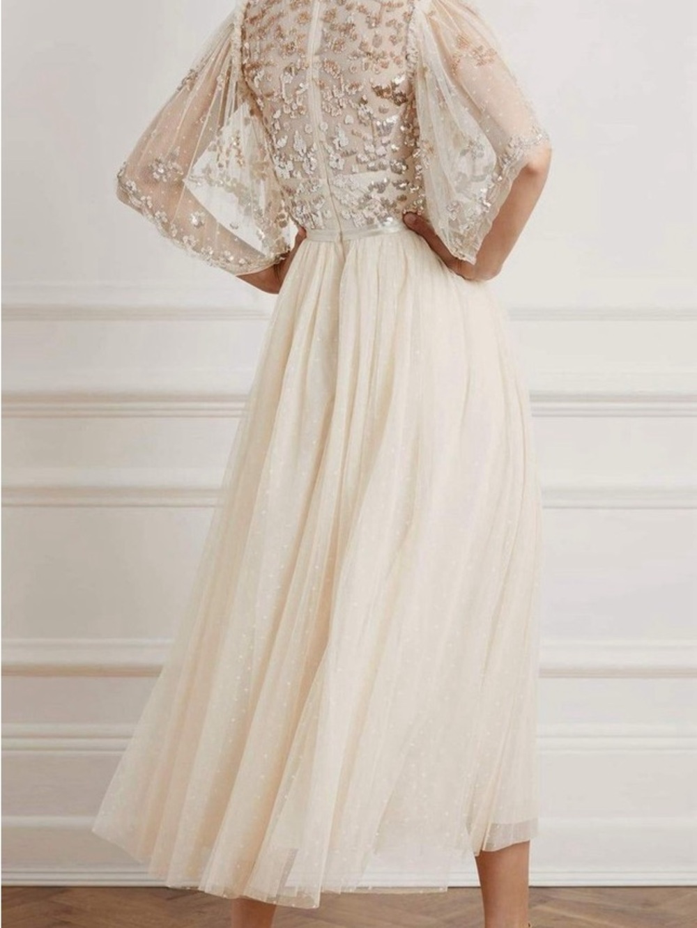 Needle & Thread Anthropologie BHLDN Patchwork  Midi Dress Champagne 10 - Picture 3 of 6